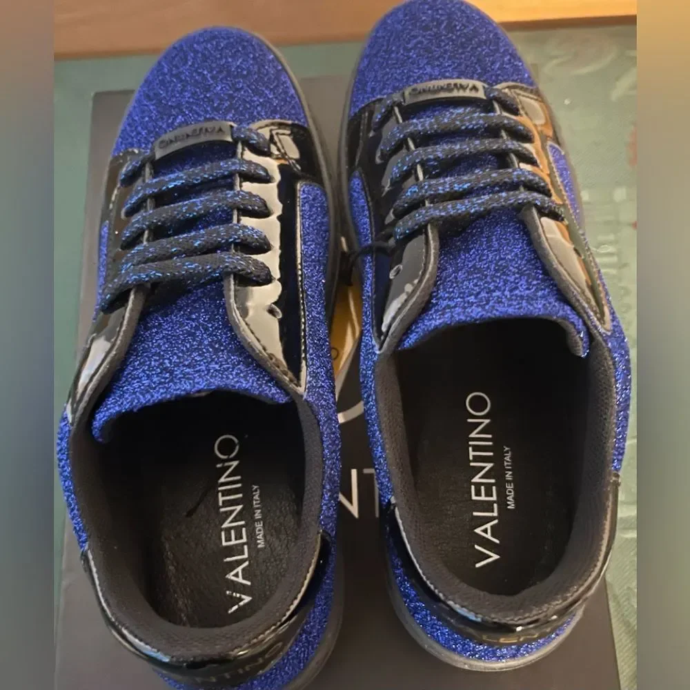 New Mario Valentino SELA Royal Blue Sparkle Black Sneakers Shoes 37 EU 7 USA - Picture 7 of 14